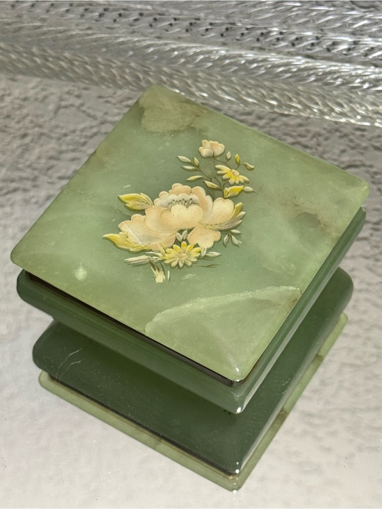 Vintage Other - Vintage Alabaster Green Alabaster Floral Italian Alabaster Trinket Box